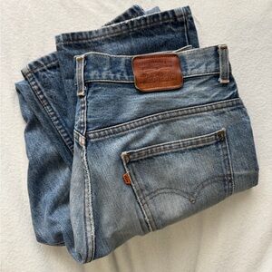 Levis Orange Tab men’s denim jeans in raw blue with years of distressing